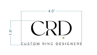CRD Custom Ring Designers logo sign size proof, 4 foot wide layout with elegant serif monogram and gold diamond accent.