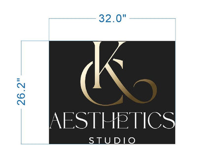32x26 inch black rectangular custom signage mockup for K&A Aesthetics Studio with gold and white lettering by Volt Signs