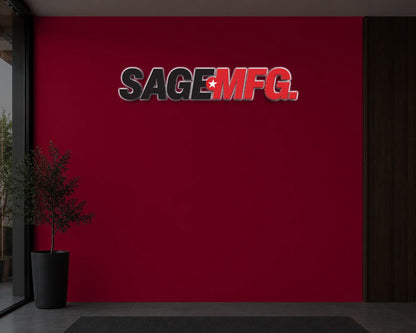 Aaron acrylic backlit sign in red and white, main view for custom commercial branding