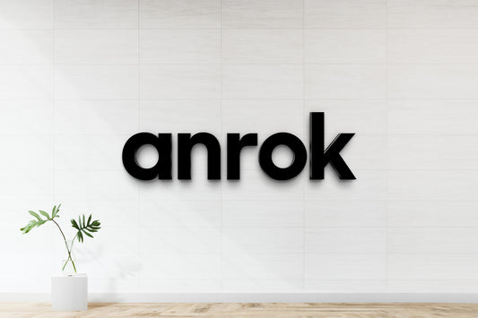Anrok metal business sign in black, main view for custom commercial branding, main view by Volt Signs