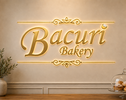 Custom 3D Gold Metal Backlit Sign For Bacuri Bakery LLC