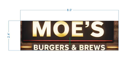 MOE'S BURGERS & BREWS metal business sign in white and black, gallery view 2 for custom commercial branding