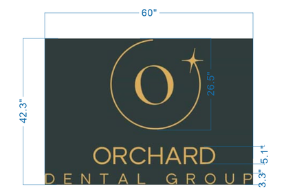 Gold Orchard Dental Group logo on dark teal background: circular gold 'O' with star, ORCHARD DENTAL text, blue.