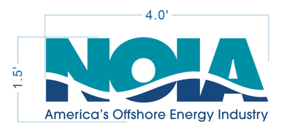 NOIA logo teal and navy with white wave across letters, tagline America's Offshore Energy Industry, dims 4.0'×1.5'.