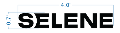 Custom Selene logo sign size proof by Volt Signs, 4 foot wide layout with bold modern sans-serif wordmark for business signage.