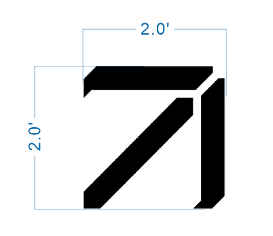 2-foot by 2-foot black custom sign design with bold angled shapes shown in a size drawing for Volt Signs signage.