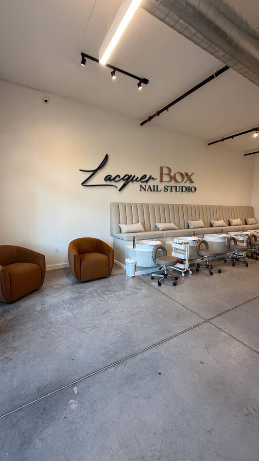 Two Metal Signs For LacquerBox Nail Studio