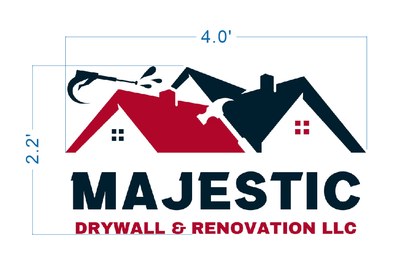 Size drawing of a 4ft wide by 2.2ft tall custom Majestic drywall and renovation sign for Volt Signs signage.