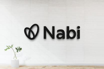 Nabi metal business sign design mockup showing logo style and finish, design mockup by Volt Signs