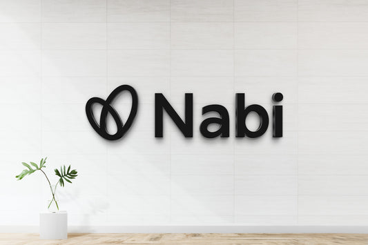 Nabi metal business sign design mockup showing logo style and finish, design mockup by Volt Signs