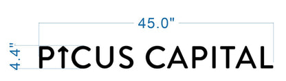 Black PTCUS CAPITAL logo on white background with upward-arrow T; blue measurement lines labeled 45.0" and 4.4"