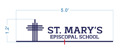 Size drawing of a 5-foot wide by 1.2-foot tall custom St. Mary’s Episcopal School sign by Volt Signs
