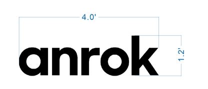 Anrok metal business sign size drawing with layout dimensions for fabrication, size drawing by Volt Signs